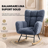 Fotoliu Balansoar Elindor® cu Spatar, Ergonomic, Cadru Solid din Otel, Ideal pentru Living, Dormitor, Camera Copilului, 68 x 88 x 93 cm, Albastru-Gri