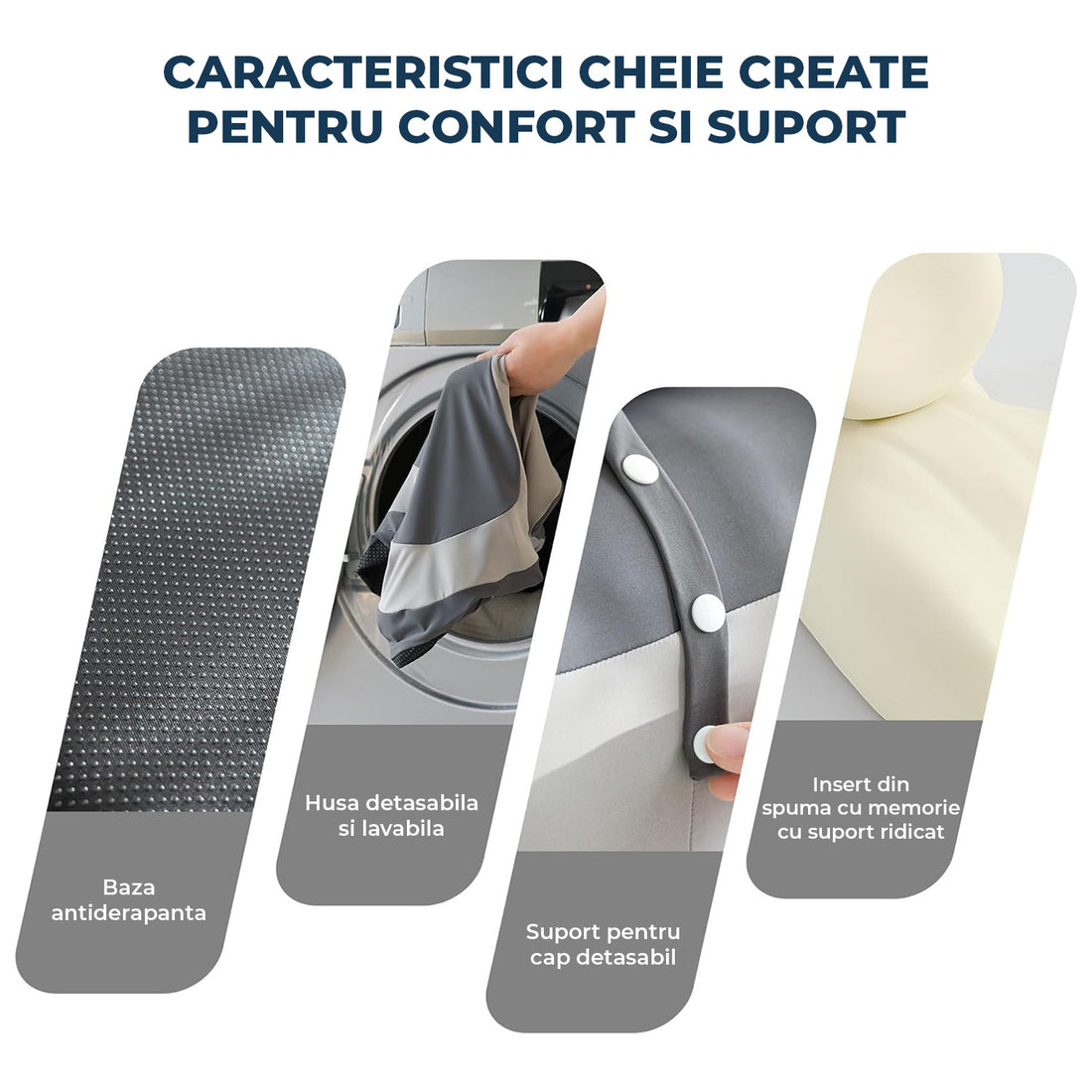 Perna Ergonomica Elindor®, Perna Wedge pentru Circulatie si Recuperare, Suport pentru Genunchi, Picioare si Trunchi, cu Spuma cu Memorie, Husa Textila, 55 × 39 × 30 cm, Gri