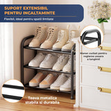 Organizator Extensibil pentru Pantofi Elindor® Pantofar cu 3 Nivele Mari, Fara Gauri, Suport Metalic pentru Papuci, Dulap Hol, Dormitor, Economisire Spatiu, Depozitare Incaltaminte, 45–83 × 22.6 × 43.3 cm, Negru