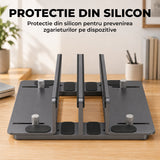 Suport Vertical Elindor® pentru Laptop, Tableta, Notebook si Carti, cu 3 Sloturi, Reglabil, Stand Universal, Compatibil Pana la 17.3 Inch, Ideal pentru Birou, Acasa, 14.5 x 14.2 x 4.6 cm, Gri