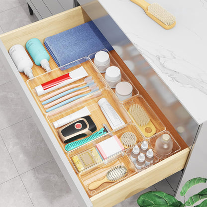 Set 15 Cutii Depozitare Elindor® Organizator pentru Bucatarie si Baie, 4 Marimi, Organizatoare Dulap si Sertare, Cutie pentru Sertar, Frigider, Camara, Baie, Bar, Birou, Cos Multifunctional, Separator Fructe, Legume, Creme, Parfumuri, PP