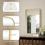 Oglinda Decorativa Elindor® Agatare pe Perete sau Sprijinita, Aurie, Dreptunghiulara, Colturi Rotunjite, Moderna si Eleganta, Reflexie HD, Sticla fara Distorsiuni, Ideala pentru Dormitor, Living, Birou, Dressing, Hol, Baie, Rama Metalica, 90x60 cm