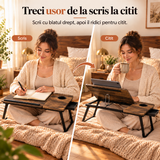 Masa Pliabila pentru Laptop Elindor® cu Suport Pahar, Antiderapanta, Unghiuri de Inclinare, Usor de Depozitat, Birou Portabil Utilizare in Orice Loc, Ideala la Munca sau Mic Dejun la Pat, Maro Inchis / Negru