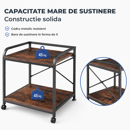 Raft Elindor® 2 Niveluri, Inaltime Reglabila, Rafturi Depozitare, Organizare Birou, Bar, Dulap Organizator Ideal ca Etajera Camara, Perfect pentru Imprimanta, Proiector, Stabil si Compact, Polita pentru Obiecte, 55 x 50.8 x 57 cm, Maro Rustic