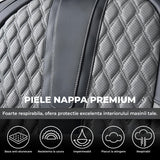 Set 2 Huse Scaune Auto Elindor®, Piele Nappa, Protectie Scaun Sofer, Montaj Rapid, Husa Impermeabila, Acoperire Spatar si Sezut, Accesorii Masina Interior, Universale Compatibile cu VW, Dacia, Renault, BMW, Ford, Skoda, Hyundai, Gri