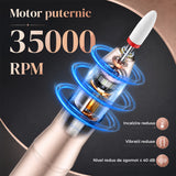 Freza Portabila Unghii Elindor® 35000 RPM, Pila Electrica Profesionala, Manichiura si Pedichiura, fara Fir, Afisaj LED, Ecran LCD, Accesorii Incluse, 5 Trepte de Viteza, 12 Capete de Frezare, Slefuire Cuticule, Acumulator 550 mAh, Auriu