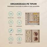 Cutie de Bijuterii Elindor® cu Capac, Organizator 2 Niveluri, 1x Sertar, Spatiu de Depozitare Inel, Verighete, Lantisoare, Bratari, Cercei, Caseta din Material Catifelat, Design Rafinat, Simplu si Elegant, Piele Ecologica, 22.3 x 23.1 x 10.4 cm, Alb/Auriu