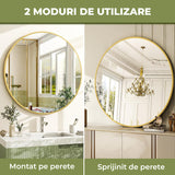 Oglinda Rotunda Aurie Elindor® Decorativa, Moderna si Eleganta, Reflexie HD, Sticla fara Distorsiuni, Ideala pentru Dormitor, Living, Birou, Dressing, Hol, Rama Metalica, Diametru 90 cm