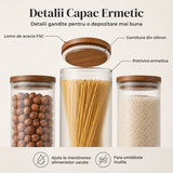 Set 3 Borcane din Sticla Elindor® cu Capac Ermetic din Bambus, Borcan 1200 ml, Marker si Etichete Incluse, Ideal pentru Condimente, Fructe Uscate, Cafea, Zahar, Recipient Depozitare in Bucatarie, 18.5 × 10 cm, Transparent