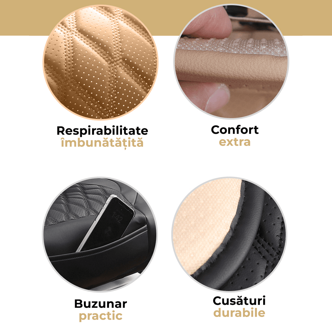 Husă scaune auto din piele PU, universale, pentru scaunele din față, antialunecare, design modern