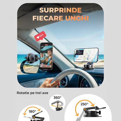 Suport Auto Telefon Elindor® cu Ventuza pentru Parbriz, Bord sau Oglinda, Magsafe, Compatibil 5.4-7.9 inch, pentru Iphone, Ajustabil 360°, Flexibil, Pliabil, Orizontal / Vertical, Accesorii Masina, 4 x 5.8 cm, Negru