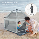 Tarc de Joaca pentru Bebelusi si Copii Elindor® Tip Cort, Spatiul Sigur de Joaca, Plasa de Protectie UV, Include Usa cu Fermoar, Materiale Eco-Friendly și Non-Toxice, Varsta 1-5 ani, 150 x 150 x 122 cm, Gri