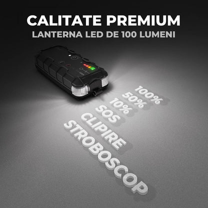Starter Auto Elindor® 12V, 1000A, Multifuncțional, Portabil cu Lanternă, Negru