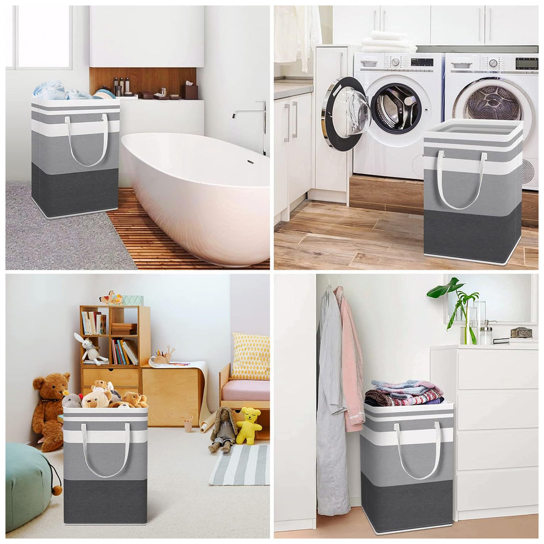 Set 2 Cosuri de Rufe Elindor® Ideal pentru Haine Murdare, Jucarii, Diverse Obiecte, Recipient Sortare Rotund de 75 L, pentru Casa, Baie, Living, Hol, Camera Copiilor sau Hotel, 40 x 30 x 62 cm, Impletit din Franghie din PEVA, Gri