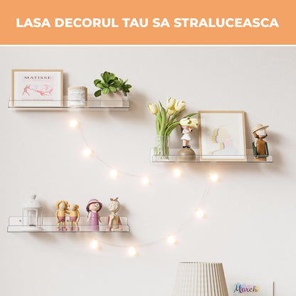 Set 4 Rafturi Elindor® Raft Suspendat de Depozitare, Mobila Bucatarie, Dormitor, Baie sau Birou, Etajera Practica cu Design Aerisit, Usor de Asamblat, Perfecta pentru Organizare Carti, Condimente, Decoratiuni, Polita Produse Diverse, 38 x 10 x 1.5 x 5 cm,