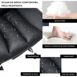 Scaun de Birou Elindor® Ergonomic, Design Contemporan, Scaun cu Spatar si Manere, din Piele PU cu Suport pentru Picioare si Lombar, cu Roti, 52 x 60 x 127 cm, Negru