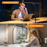 Lampa de Birou Elindor® Ultra-Wide, Neagra cu LED, Nivel de Luminozitate Reglabil de la 2700K pana la 6500K, Veioza cu Clema Metalica si Brat Reglabil, Protectie pentru Ochi, Inaltime Totala 66 cm, Latime 40 cm