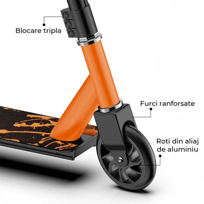 Troținetă Sport Elindor®, Rotire 360°, Roți Aluminiu, Portocaliu