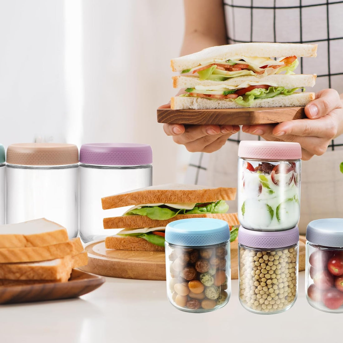 Set 6 Recipiente Sticlă Elindor® pentru Depozitare Alimente Tip Borcan - 475ml