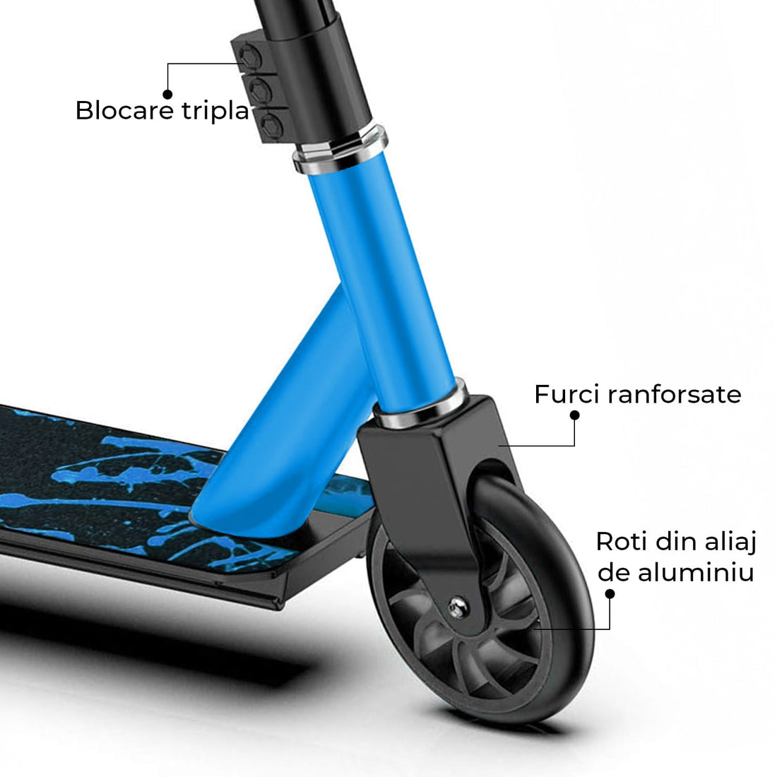 Troținetă Sport Elindor®, Rotire 360°, Roți Aluminiu, Albastru