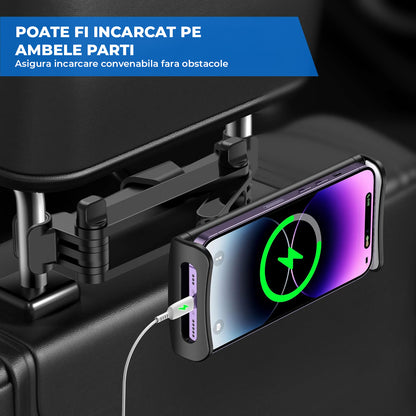 Suport Auto Tableta si Telefon Premium Elindor® pentru Tetiera Scaun, Universal, Compatibil 4.7-13 inch,  iPad, Switch, Sumsung Tab, Smartphone, Ajustabil 360°, Flexibil, Pliabil, Ideal pentru Copii sau Adulti, Orizontal, Accesorii Masina, Negru