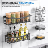 Set 5 Rafturi de Dus Elindor® Polita cu Adeziv, Etajera de Baie pentru Colt, Raft cu Carlige, din Otel Carbon, Suport Prosop si Sapun, Organizator Baie sau Etajere Depozitare in Bucatarie, Accesorii, 14 × 32.3 × 10.5 cm, Negru