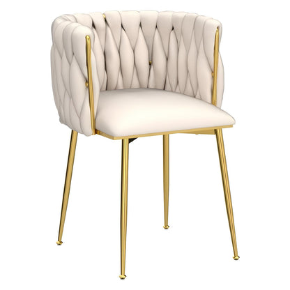 Set 2 Scaune Elindor® Ergonomice, Tip Scoica, Design Contemporan, Scaun cu Spatar si cu Manere, din Catifea cu Picioare Metalice Aurii, Potrivite pentru Living, Bucatarie, Birou, Dormitor, Bej