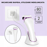 Epilator Umed și Uscat, 3 Tipuri de Lame Detașabile, IPX 6, Reîncărcabil USB, Stație de Încărcare, 900mAh, Mov
