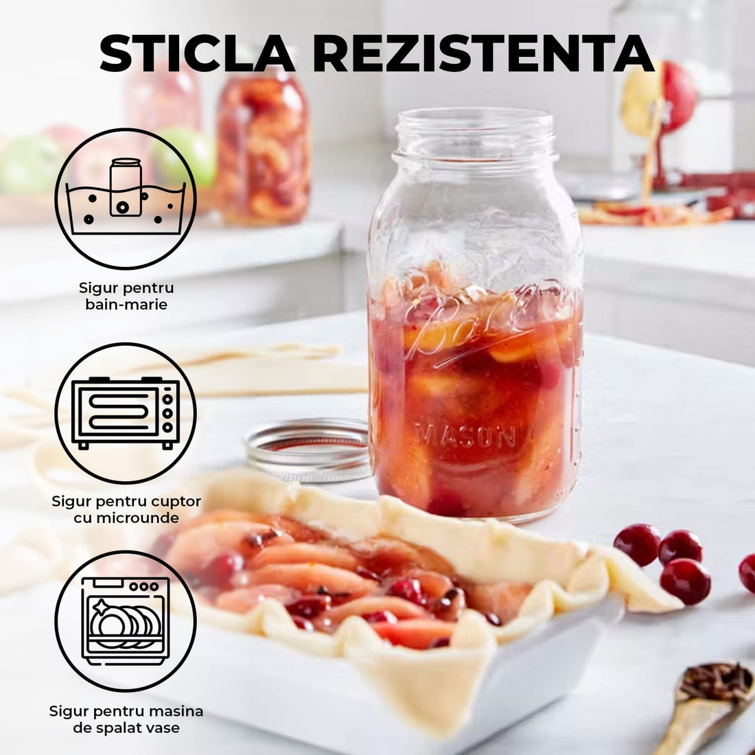 Set 2 Borcane Sticla Elindor®, Capace Metalice Etanse, 950 ml, Transparent