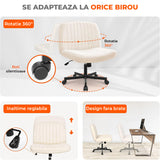 Scaun Birou Ergonomic Elindor® Rotativ 360°, fara Manere, cu Spatar Design Compact, Confortabil, Scaune in Stil Modern cu Roti, Picioare Metalice, Reglaj Balansare, Inaltime Ajustabila, 56 × 67 × 92 cm, Bej