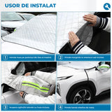 Parasolar Auto Elindor® pentru Parbriz si Oglinzi, Magnetic cu 9 Magneti, cu Banda Reflectorizanta, Material cu 4 Straturi, Universal, Folie pentru Protectie Soare, Anti-inghet, Pliabil, Usor de Depozitat, Accesorii Masina Exterior, 157 x 126 cm, Argintiu