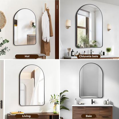 Oglinda de Perete Elindor® Arcuita 55x75 cm, Reflexie HD, Rama Neagra