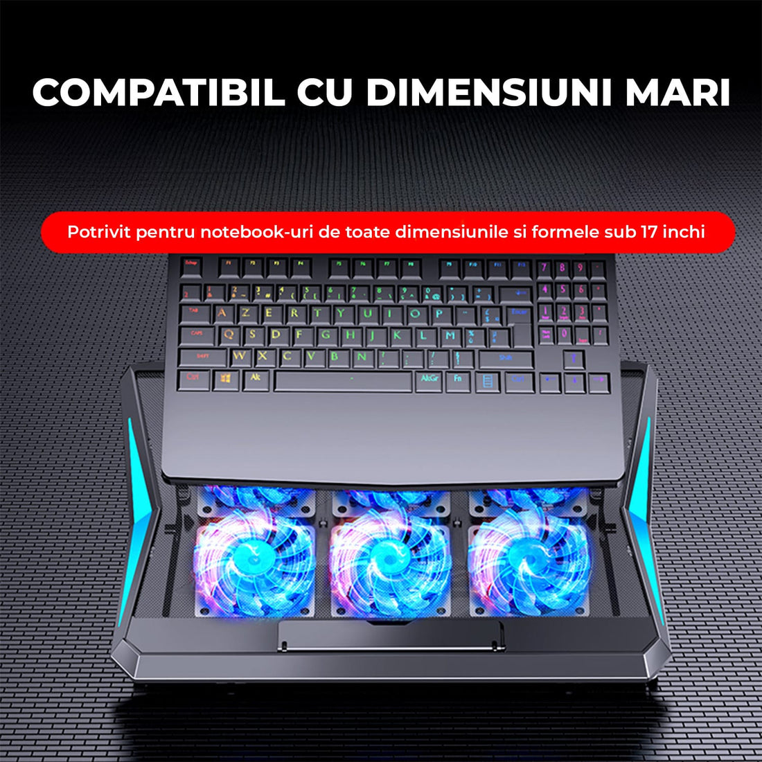 Cooler Laptop 6 Ventilatoare Elindor®, Reglabil pe Inaltime, Compatibil 17 Inch, Negru