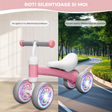 Bicicleta fara Pedale Elindor® pentru Copii, cu 4 Roti cu LED, Usoara, Silentioasa, Robusta, Sa Ergonomica, Dezvolta Echilibrul si Coordonarea, pentru Copii de 10-36 Luni, 55 x 19 x 24.5 cm, Roz