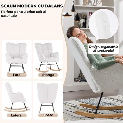 Fotoliu Balansoar Elindor® cu Pernă Moale și Spătar Înalt, Pufos, Suportă 115kg