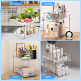 Set 2 Organizatoare Transparente Elindor® cu 2 Nivele, Recipient de Depozitare Multifunctional si Glisant, Organizator pentru Dulapul de sub Chiuveta din Baie si Bucatarie, 30 × 19 × 25.5 cm