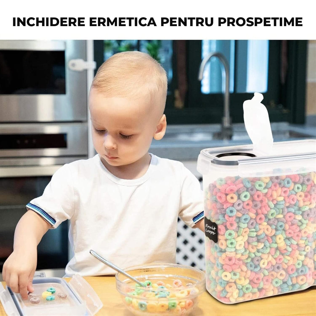 Set 4 Recipiente pentru Alimente Elindor®, 4L, Închidere Ermetică, Transparent