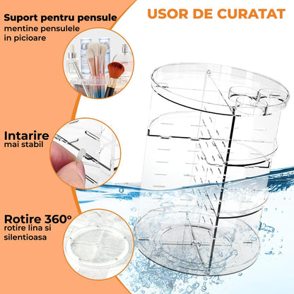 Organizator Machiaj Elindor® Rotativ, 360°, Transparent