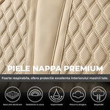 Set 5 Huse Auto Elindor® pentru Scaune, Piele Ecologica Impermeabila, Rezistente la Zgarieturi, Cu Suport Lombar, Instalare Usoara, Protectie Interior, Compatibile cu Civic, Duster, Golf, Passat, Qashqai, X5, Bej