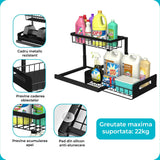 Organizator Sub Chiuvetă Elindor® cu Sertar Glisant și 2 Rafturi, Negru