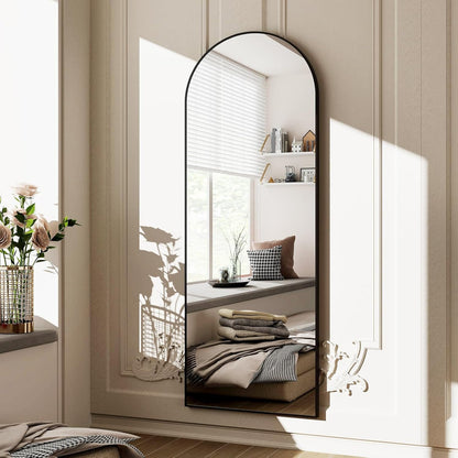 Oglinda Elindor® Cadru din Aluminiu, 150x40 Cm, Design Arcada, Modern, Montaj pe Perete sau Podea, Ideala pentru Dormitor, Living sau Hol, Negru