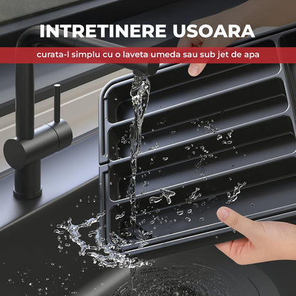 Organizator Negru Elindor® pentru Tacamuri si Ustensile de Bucatarie, 7 Compartimente, Sertar Extensibil 22-38 cm, Suport Ajustabil pentru Cutite, Linguri, Furculite, Accesorii Bucatarie, Separator Sertar, PP