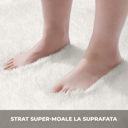 Covor Elindor® Antiderapant, Lavabil, Modern, Ideal pentru Living, Dormitor, Birou, Camera Copiilor, Covor cu Tesatura Lunga si Moale, Curatare Usoara, 120 x 160 cm, Ivory