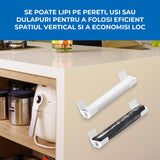 Set 4 Organizatoare Multifunctionale Elindor® cu Adeziv, Suport din Plastic Dulap pe Usa Blat Chiuveta, Inaltime Reglabila, 4x Organizator Suspendat, Organizare pentru Bucatarie, Baie, Camara, Bar, Raft Depozitare Saci de Gunoi, Pungi, 7x6.5x4 cm, Alb