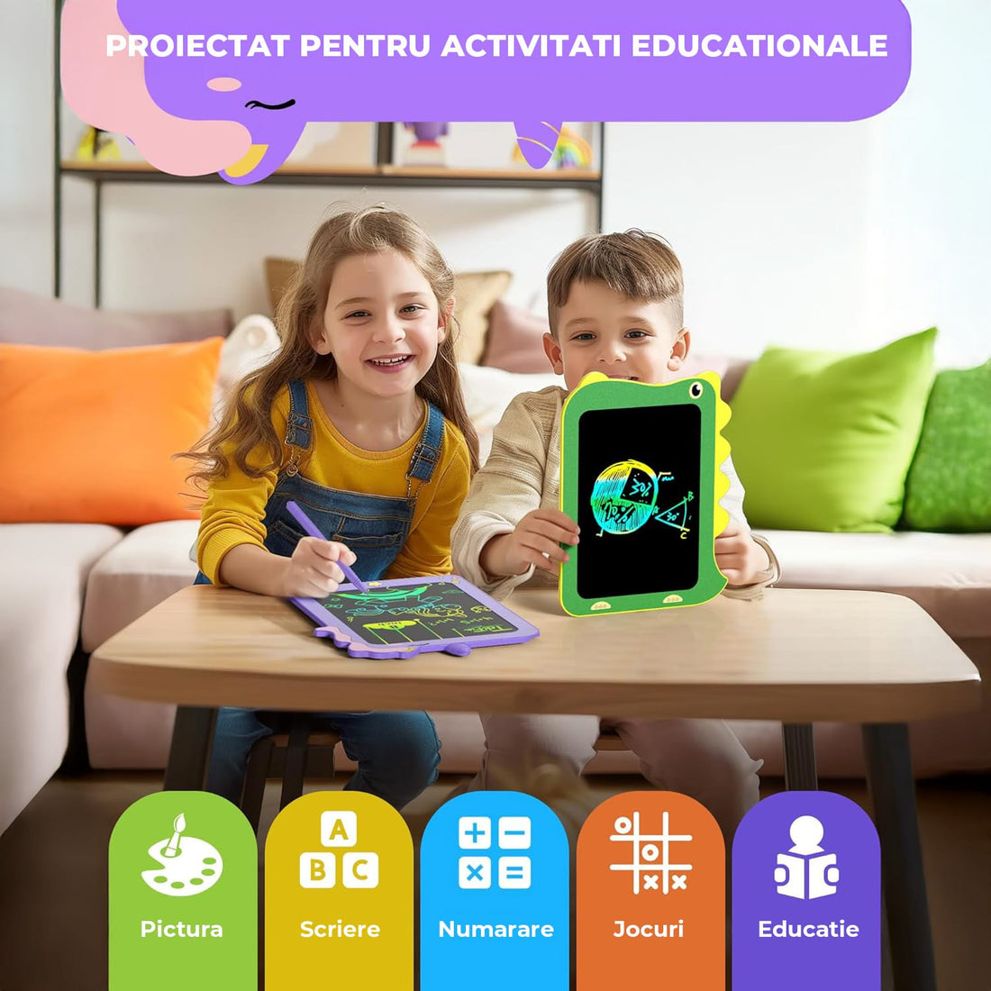 Tabletă LCD pentru Copii Elindor®, 8.5 Inch, pentru Desenat și Scris, Mov