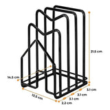 Suport Tocatoare Metalic Elindor® Organizator Compact si Elegant pentru Bucatarie, Baza Antiderapanta, Ideal pentru Tocatoare, Capace Oale si Tigai, Ustensile Bucatarie, Carti, 12.5 × 14.5 × 21.5 cm, Negru