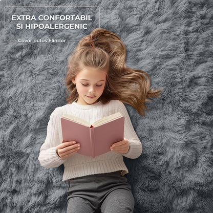 Covor Elindor® Antiderapant, Lavabil, Modern, Ideal pentru Living, Dormitor, Birou, Camera Copiilor, Covor cu Tesatura Lunga si Moale, Curatare Usoara, 120 x 160 cm, Gri