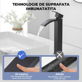 Baterie Chiuveta Vas Elindor®, Robinet Cascada, Design Modern, Alama Solida, Negru