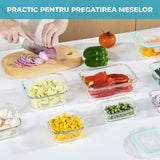 Set de 8 Caserole Elindor® din Sticla, Recipiente Ingrediente pentru Bucatarie, pentru Alimente Uscate, Recipient pentru Depozitare Cafea, Zahar, Paste, Cereale, Capac Etans, Potrivit pentru Congelator, Transparent