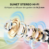 Casti Wireless Elindor® Sport Bluetooth 5.4, 75h Autonomie, ENC, Earhooks, IPX7 Waterproof, Microfon, Roz